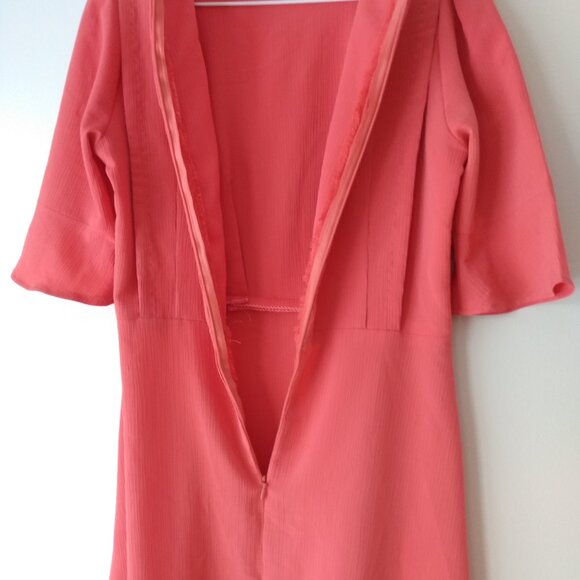 Amish Mennonite Cape Dress 34"B 27.5"W Handmade Modest STAINS Pink Coral Crinkle - Picture 15 of 16